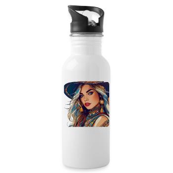 Cute girl in bohemian style - Water bottle with straw - white - Right
