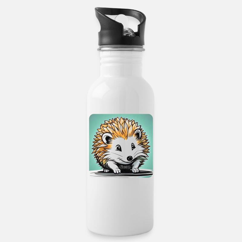 Niedlicher kleiner Igel - Trinkflasche mit integriertem Trinkhalm - Weiß