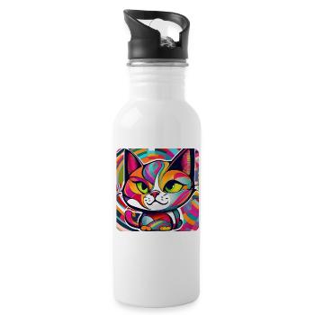 Cat in Graffiti Style - Water bottle with straw - white - Right
