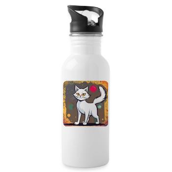 Stolze weiße Katze - Trinkflasche mit integriertem Trinkhalm - Weiß - Rechts