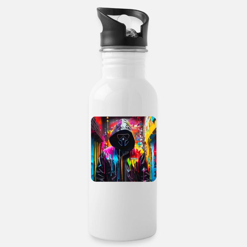Cyberpunk Anonymous - Trinkflasche mit integriertem Trinkhalm - Weiß