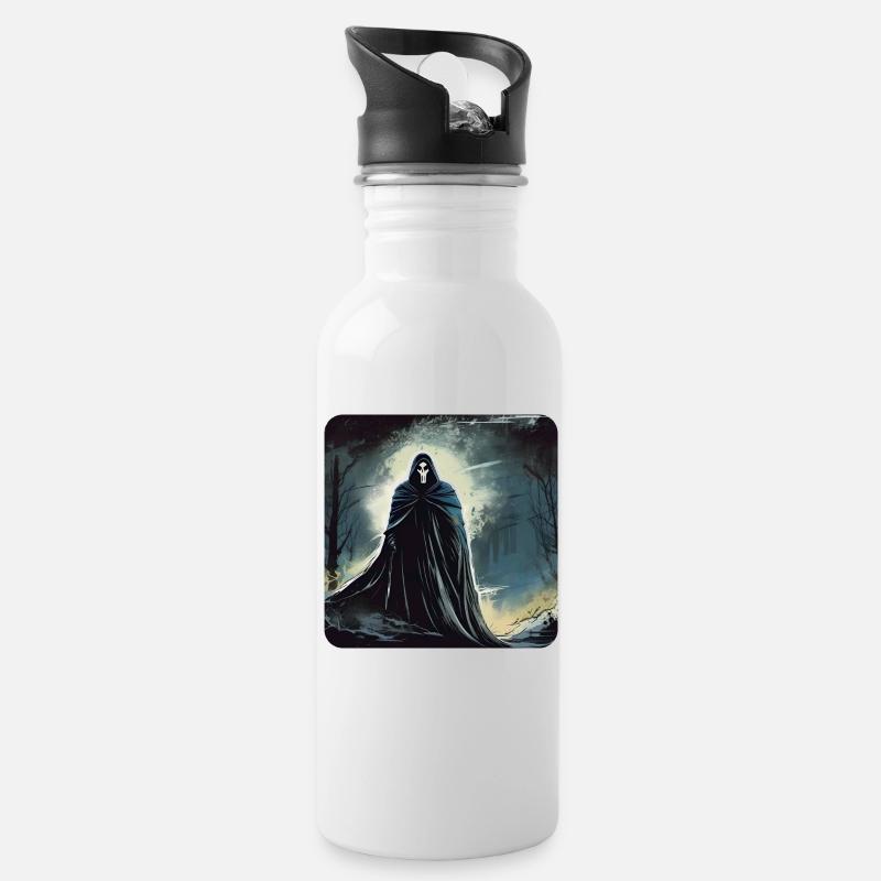 Böses Grusel Gespenst - Trinkflasche mit integriertem Trinkhalm - Weiß