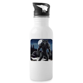 Unheimlicher Werwolf - Trinkflasche mit integriertem Trinkhalm - Weiß - Rechts
