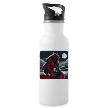 Crimson Werewolf with Full Moon - Water bottle with straw - white - Right