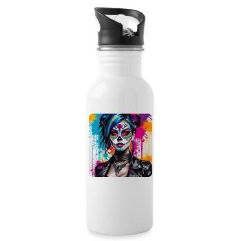 Dia de los Muertos Frau - Trinkflasche mit integriertem Trinkhalm - Weiß - Rechts