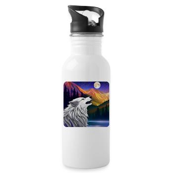 Proud Wolf Spiritanimal - Water bottle with straw - white - Right