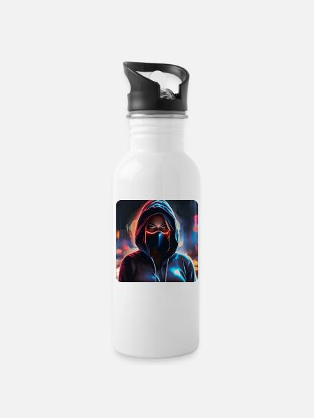 Cooles Cyberpunk Girl - Trinkflasche mit integriertem Trinkhalm - Weiß