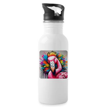 Cool pink flamingo in graffiti style - Water bottle with straw - white - Right