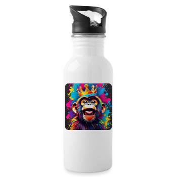 Cheeky monkey with crown in graffiti style - Water bottle with straw - white - Right