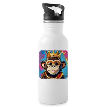 Cute grinning monkey with crown - Water bottle with straw - white - Right