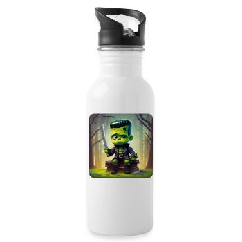 Cute little green monster - Water bottle with straw - white - Right
