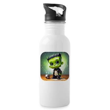 Cute little green monster - Water bottle with straw - white - Right