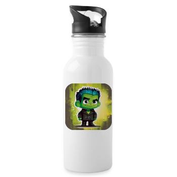 Cute little green monster - Water bottle with straw - white - Right