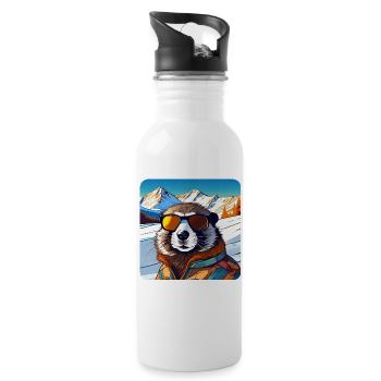 Marmotte cool dans les Alpes avec des lunettes de soleil - Gourde avec paille intégrée - blanc - Droite