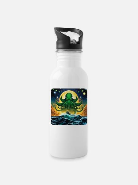 Unsterblicher Cthulhu Monster - Trinkflasche mit integriertem Trinkhalm - Weiß