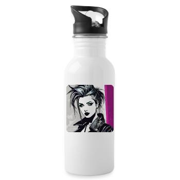 Cooles Punker Gothik Girl mit pink - Trinkflasche mit integriertem Trinkhalm - Weiß - Rechts