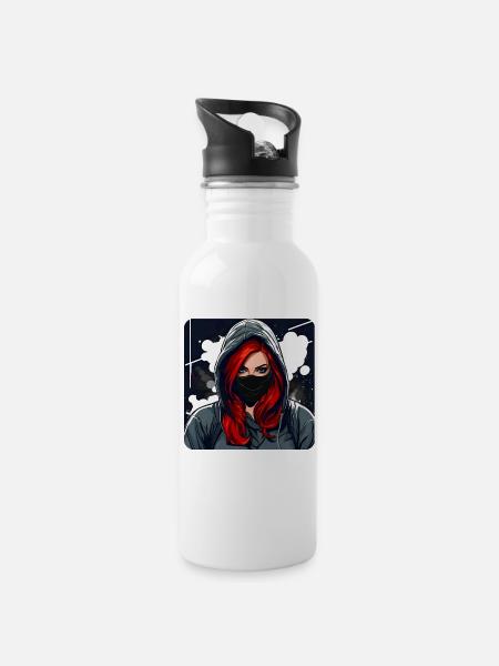Cooles Rudegirl - Trinkflasche mit integriertem Trinkhalm - Weiß