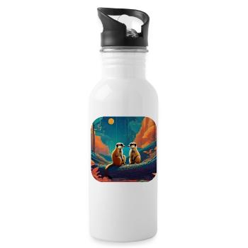 Cute meerkats - Water bottle with straw - white - Right