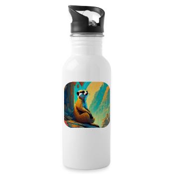 Cute lazy meerkat - Water bottle with straw - white - Right