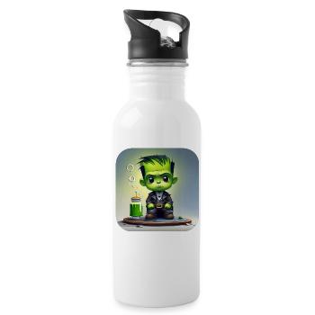 Cute little green monster - Water bottle with straw - white - Right