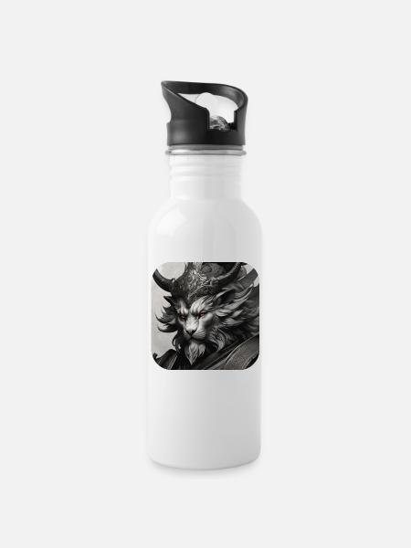 Löwen Dämon - Trinkflasche mit integriertem Trinkhalm - Weiß