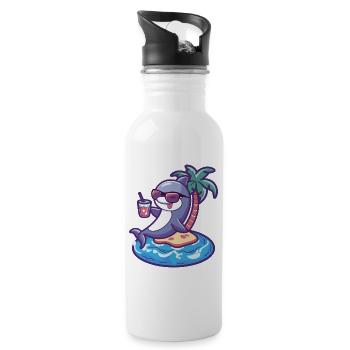 Dolphin Summer Beach Comic - Water bottle with straw - white - Right