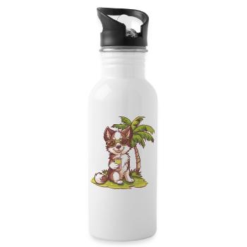 Border Collie Dog Summer Beach Comic - Water bottle with straw - white - Right