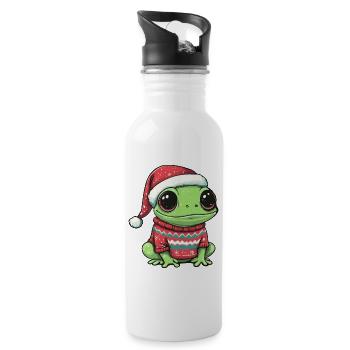 Frog Christmas Comic - Water bottle with straw - white - Right