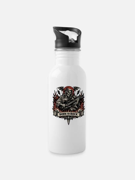 Born to Rock Grim Reaper - Water bottle with straw - white