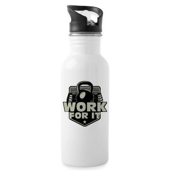 Work for it, Gym, Fitnessstudio - Trinkflasche mit integriertem Trinkhalm - Weiß - Rechts