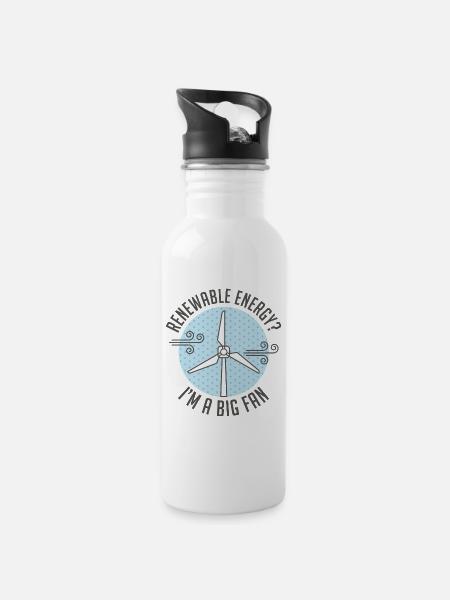 Erneuerbare Energien - Trinkflasche mit integriertem Trinkhalm - Weiß