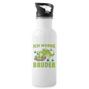 Ich Werde Bruder Krokodil Geschenk - Trinkflasche mit integriertem Trinkhalm - Weiß - Rechts