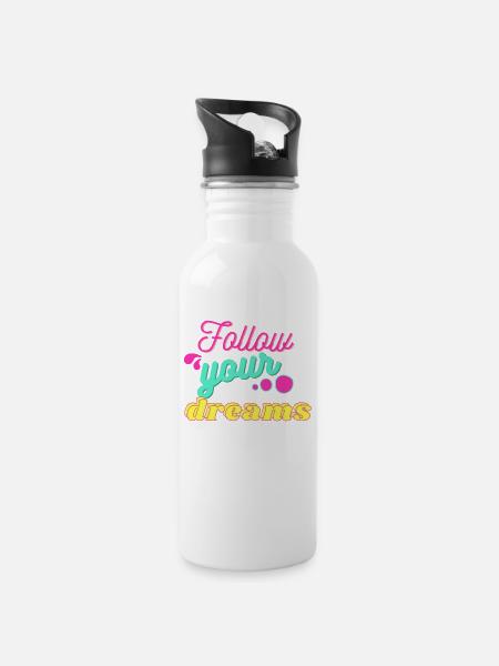 Folge deinen Träumen - Trinkflasche mit integriertem Trinkhalm - Weiß