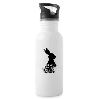 Lapin floral , Animal floral, Lapin printanier - Gourde avec paille intégrée - blanc - Droite