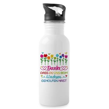 Kindergarten Danke Blumen Wachsen Abschied Kita - Trinkflasche mit integriertem Trinkhalm - Weiß - Rechts