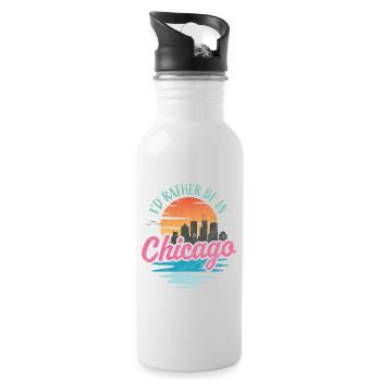 Ich wäre lieber in Chicago - Trinkflasche mit integriertem Trinkhalm - Weiß - Rechts