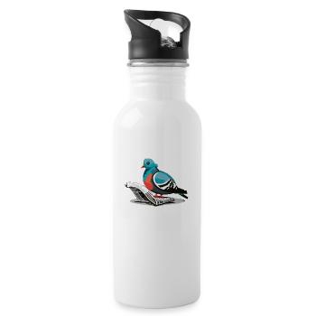 Pidgeon reading Newspaper (Magical Animals) - Water bottle with straw - white - Right