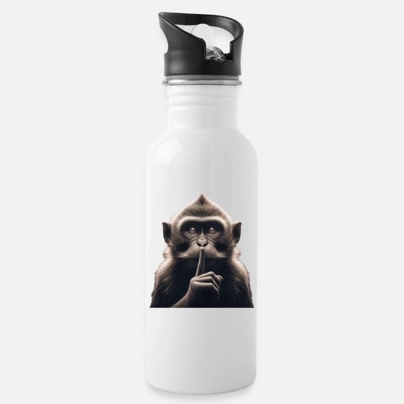 Ein schweigender Affe - Trinkflasche mit integriertem Trinkhalm - Weiß