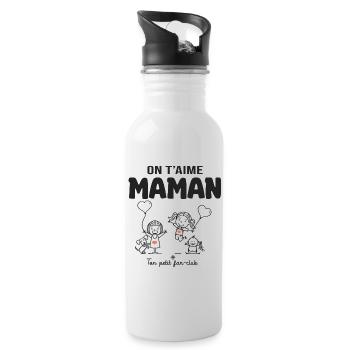 on aime maman cadeau papa 3 filles fête des mères - Gourde avec paille intégrée - blanc - Droite