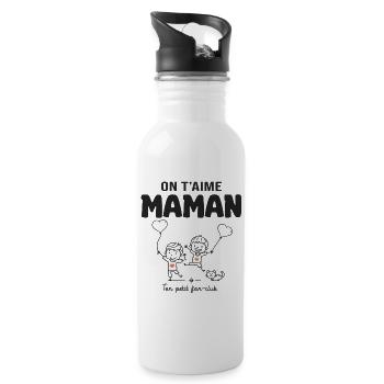 aime maman cadeau maman 2 garçons fête des mères - Gourde avec paille intégrée - blanc - Droite