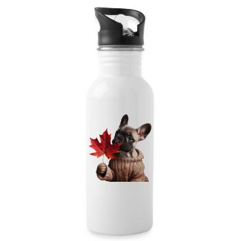 Herbstliche französische Bulldogge - Trinkflasche mit integriertem Trinkhalm - Weiß - Rechts