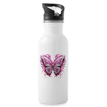 Butterfly Art with Unique Pink Flair - Water bottle with straw - white - Right