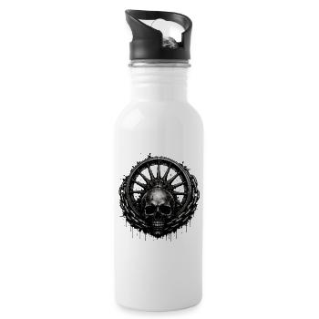Striking dark motif with skull, solid chain - Water bottle with straw - white - Right