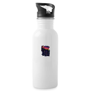 Favela bei Nacht - Trinkflasche mit integriertem Trinkhalm - Weiß - Rechts