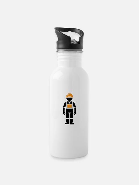 Bauarbeiter - Trinkflasche mit integriertem Trinkhalm - Weiß