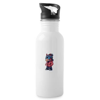 Pferd Winter Comic - Trinkflasche mit integriertem Trinkhalm - Weiß - Rechts