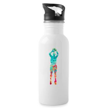 Basketballspieler - PopArt - Trinkflasche mit integriertem Trinkhalm - Weiß - Rechts