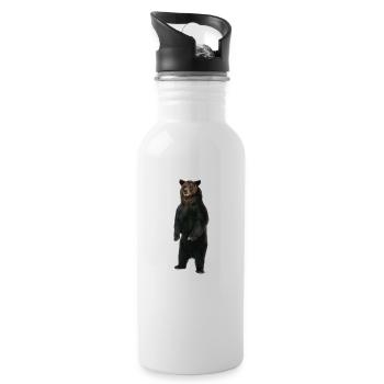 Stehender Bär - Trinkflasche mit integriertem Trinkhalm - Weiß - Rechts