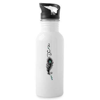 Feder, Pfauenfeder mit Tribal und Perlen - Trinkflasche mit integriertem Trinkhalm - Weiß - Rechts