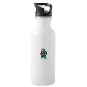 Turtle Comic Cool Summer - Water bottle with straw - white - Right